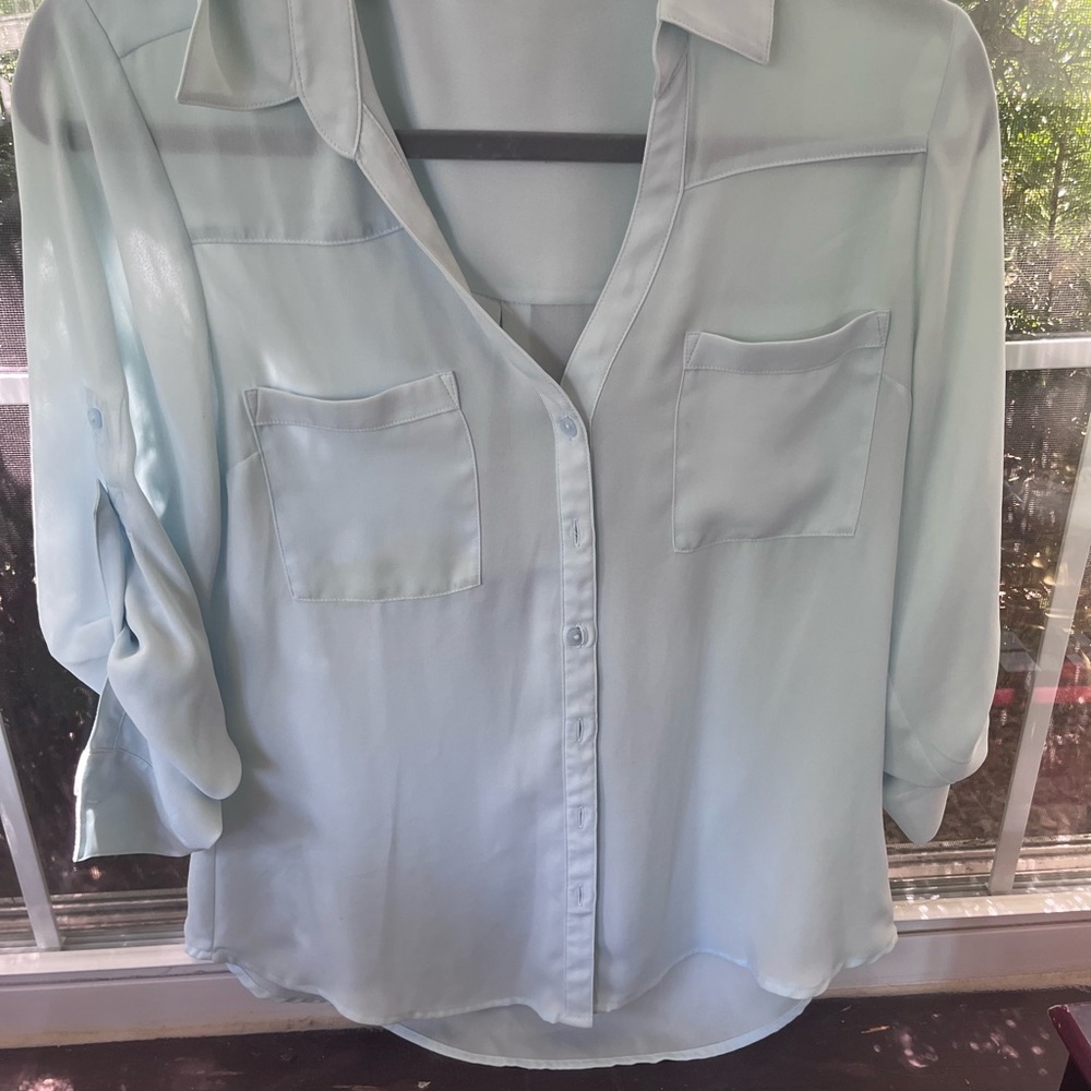 Express White Button Down 3/4 Sleeve Blouse